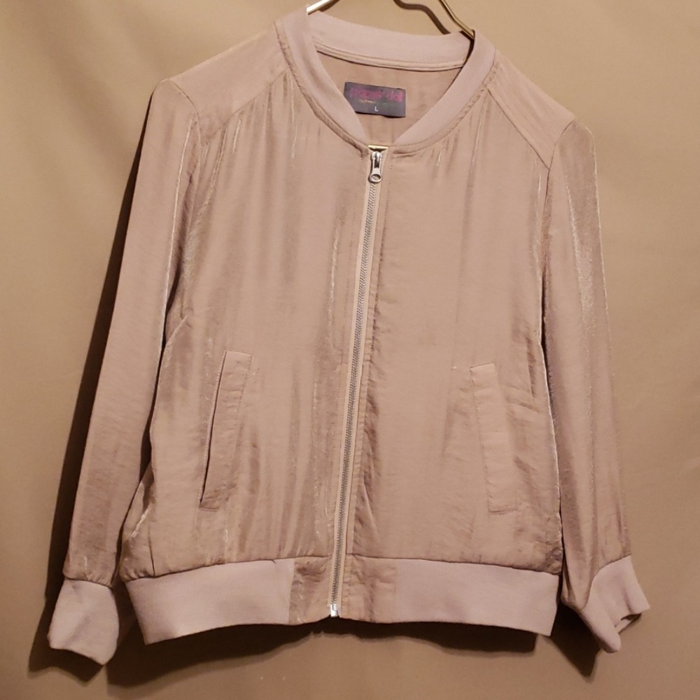 PAPER DOLL BEIGE ZIP RAYON/NYLON CROP JKT SZ L